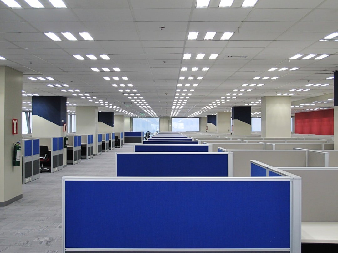 Modern newsroom office with editing workstations